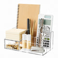HBlife Acrylic Desk Organizer with 6 Compartments, Pen & Pencil Holder, Clear Multifunctional Desktop Caddy for Office Supply and Organization
