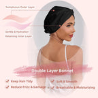 HBlife Adjustable Silk Satin Hair Bonnet for Sleeping Women,Double Layer,Night Turban for Large Long Curly Braid Women Men Hair - Black