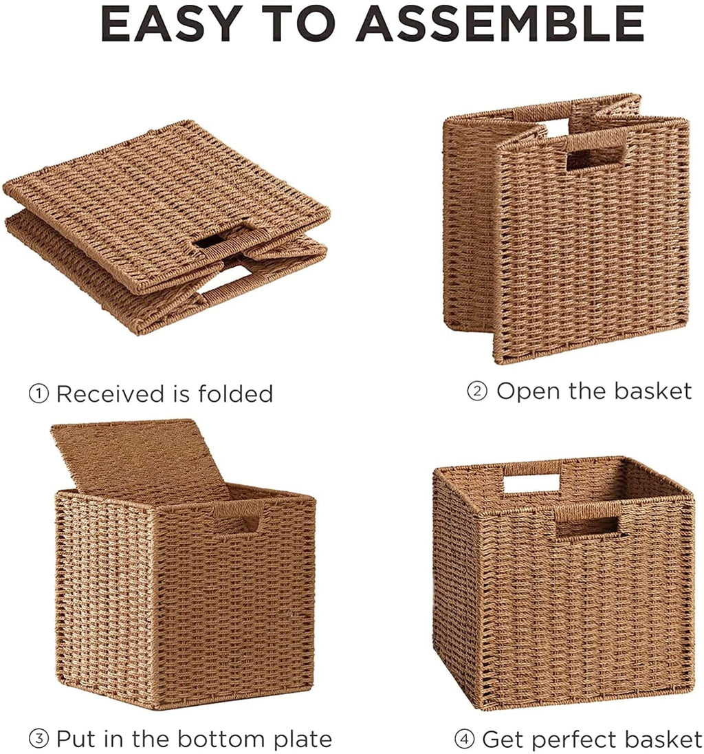 HBlife Wicker Baskets, Set of 3 Foldable Hand-Woven Paper Rope Storage Baskets, Caramel