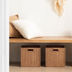HBlife Wicker Baskets, Set of 3 Foldable Hand-Woven Paper Rope Storage Baskets, Caramel