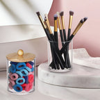 HBlife 4 Pack Qtip Holder Dispenser with Bamboo Lids - Clear Plastic Apothecary Jar for Makeup Storage - Bathroom Set