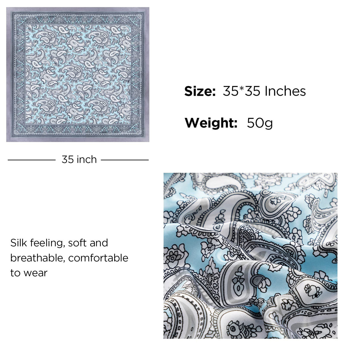 HBlife Large Square Women's Satin Head Scarf Bandana, Multicolor, 4 Pack