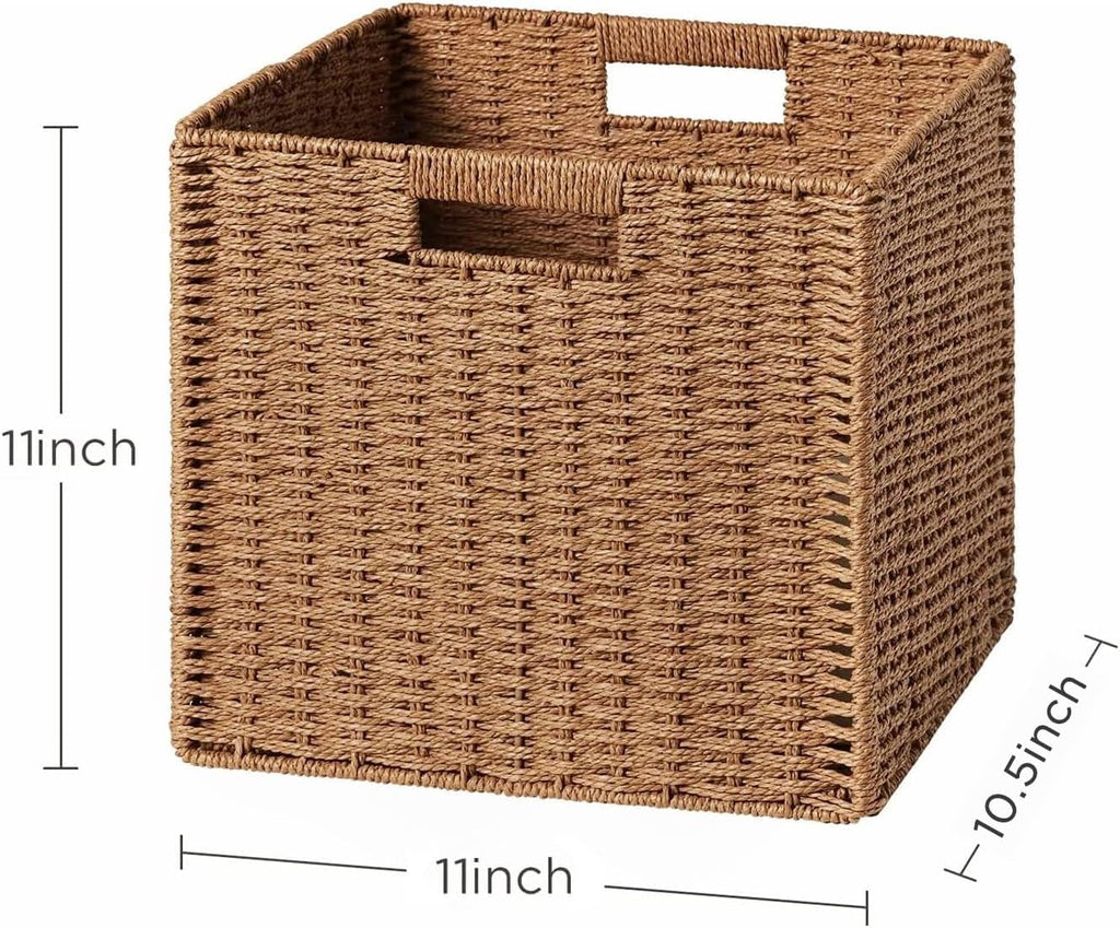HBlife Wicker Baskets, Set of 3 Foldable Hand-Woven Paper Rope Storage Baskets, Caramel