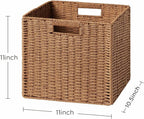 HBlife Wicker Baskets, Set of 3 Foldable Hand-Woven Paper Rope Storage Baskets, Caramel