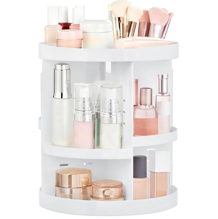HBlife Extra Large 360 Rotating Makeup Organizer Adjustable Carousel Large Capacity Revolving Perfume Organizer Skincare Organizers Cosmetic Storage Spinning Holder for Vanity, Black