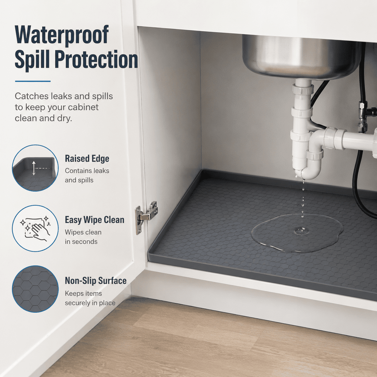 HBlife Silicone Under Sink Mats for Kitchen Waterproof, 31" x 22" Under Sink Tray Organizer