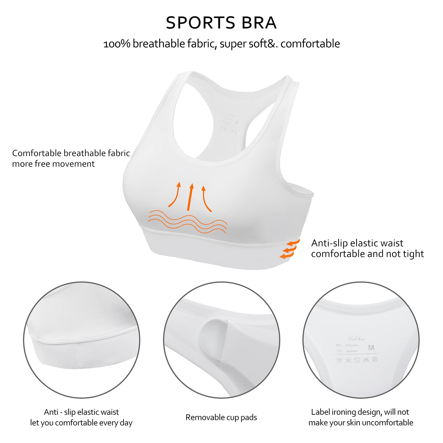 HBlife Sports Bras for Women, Seamless Racerback Bra with Removable Padded, Medium Support Bra for Yoga Workout Fitness