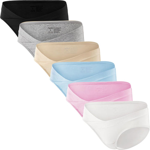 Angelhood 6 Pack Womens Cotton Maternity Underwear,Healthy Maternity Pregnancy Panties Postpartum Mother Under Bump Underwear
