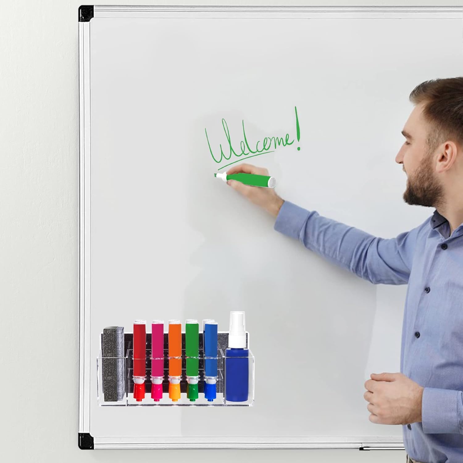 HBlife Acrylic Magnetic Dry Erase Marker Holder for Whiteboard, Wall Mount 10 Slots Magnet Pen Pencil Holder for Fridge Refrigerator, Locker Organizer Accessories for School Classroom Office, Black
