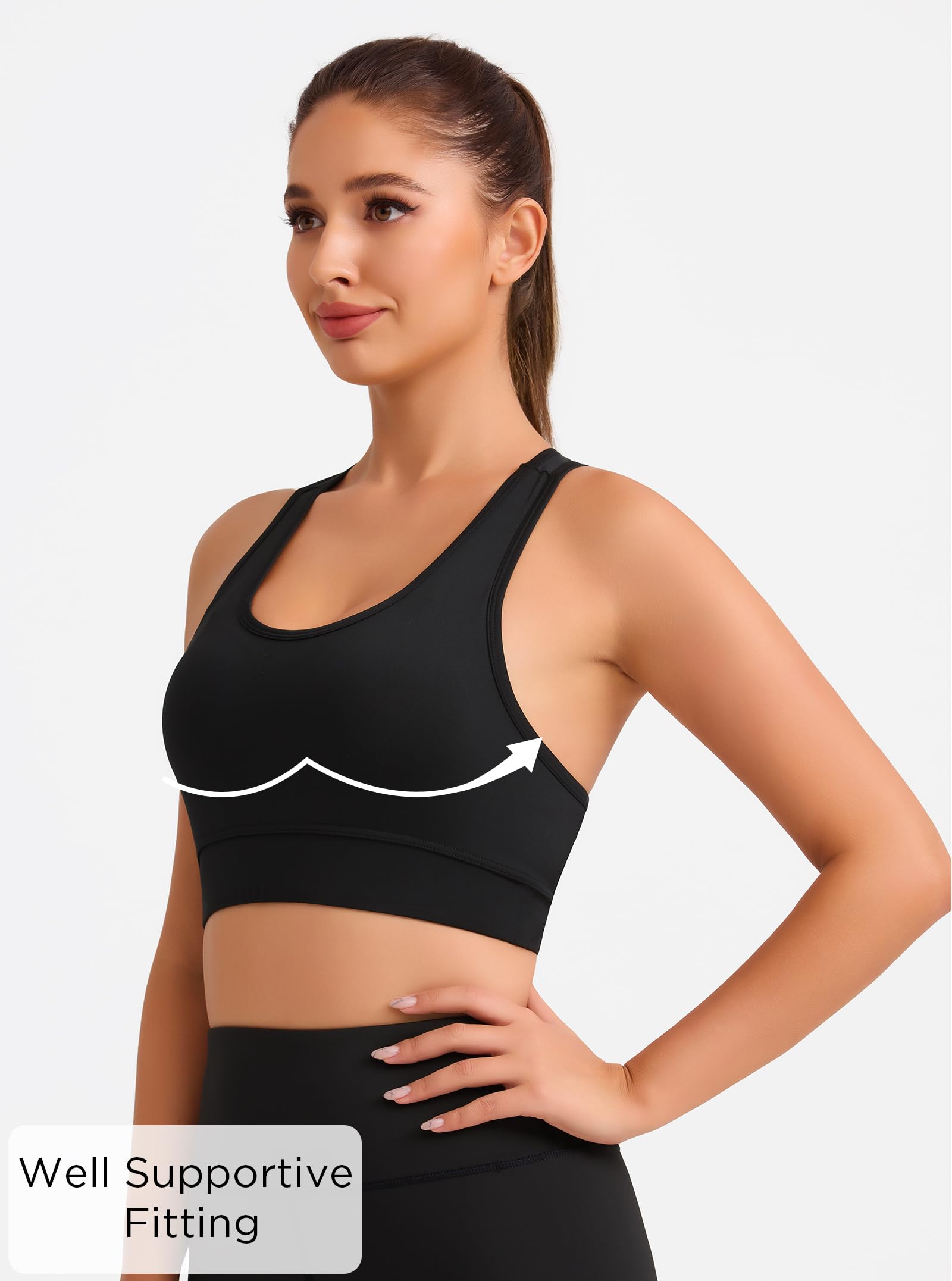 HBlife Sports Bras for Women, Seamless Racerback Bra with Removable Padded, Medium Support Bra for Yoga Workout Fitness