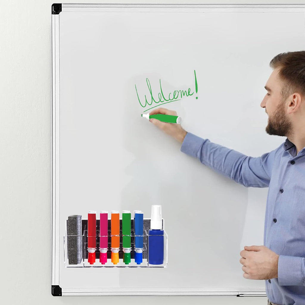 HBlife Acrylic Magnetic Dry Erase Marker Holder for Whiteboard, Wall Mount 10 Slots Magnet Pen Pencil Holder for Fridge Refrigerator, Locker Organizer Accessories for School Classroom Office, Black