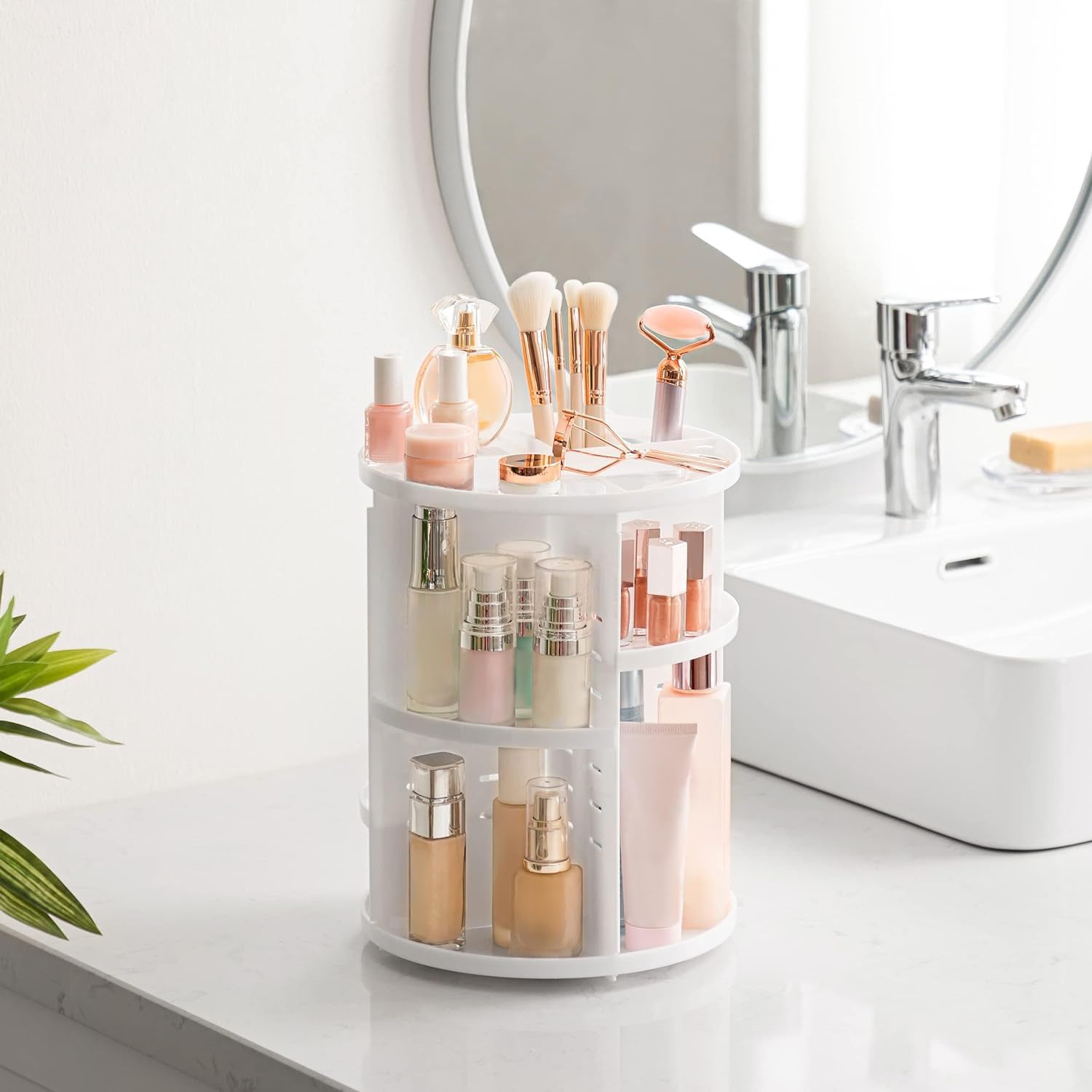 HBlife Extra Large 360 Rotating Makeup Organizer Adjustable Carousel Large Capacity Revolving Perfume Organizer Skincare Organizers Cosmetic Storage Spinning Holder for Vanity, Black