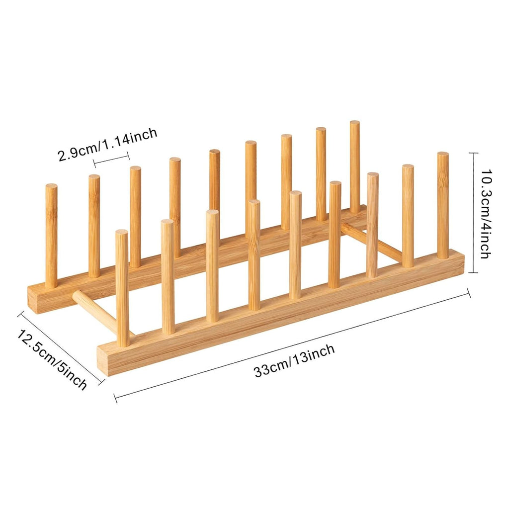 HBlife Acacia Wooden Dish Dying Rack Pot Lid Plate Organizer Holder for Cabinet, Cutting Board Stand Drainer Storage Plate Rack for Dish, Pot Lid, Bowl, Cup, Cutting Board and Books