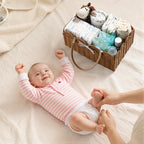 HBlife Baby Diaper Caddy Organizer, Large Portable Scalloped Plastic Wicker Woven Basket with Divider, Nursery Diaper Station, Baby Shower Gifts Basket, Car Organizer, Washable Waterproof