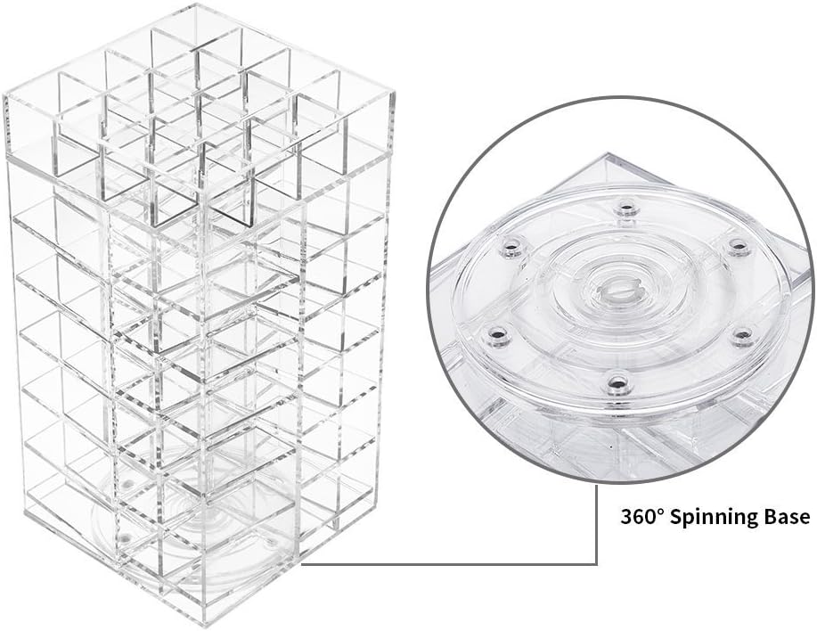 HBlife Lipstick Holder, Acrylic Rotating 64 Lipstick Tower Organizer Spinning Lipgloss Holder with Removable Dividers