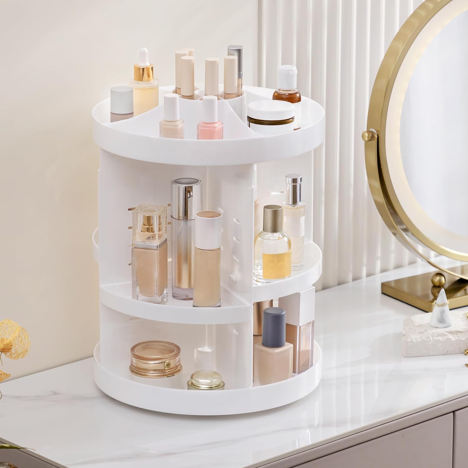HBlife Extra Large 360 Rotating Makeup Organizer Adjustable Carousel Large Capacity Revolving Perfume Organizer Skincare Organizers Cosmetic Storage Spinning Holder for Vanity, Black