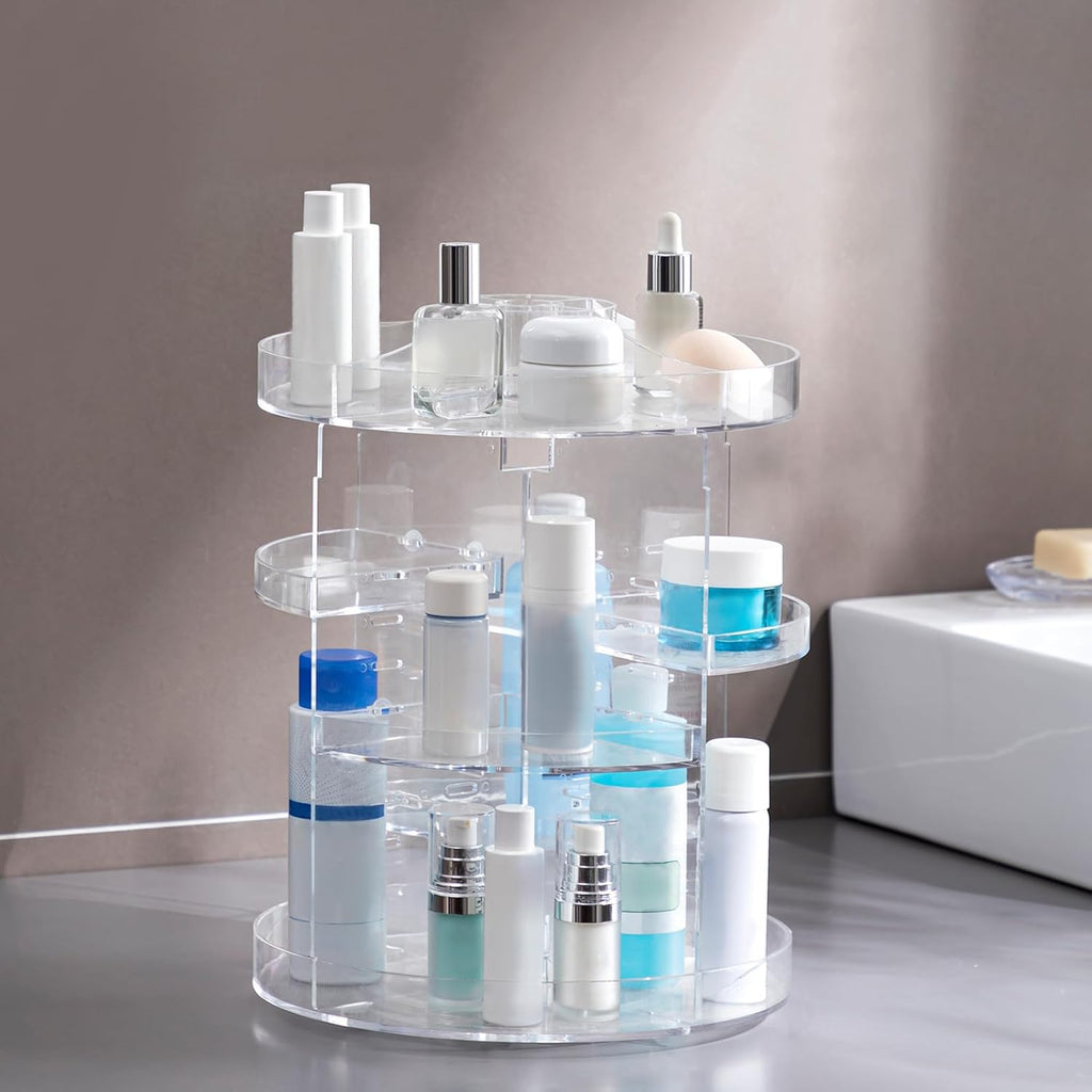 HBlife Extra Large 360 Rotating Makeup Organizer Adjustable Carousel Large Capacity Revolving Perfume Organizer Skincare Organizers Cosmetic Storage Spinning Holder for Vanity, Black