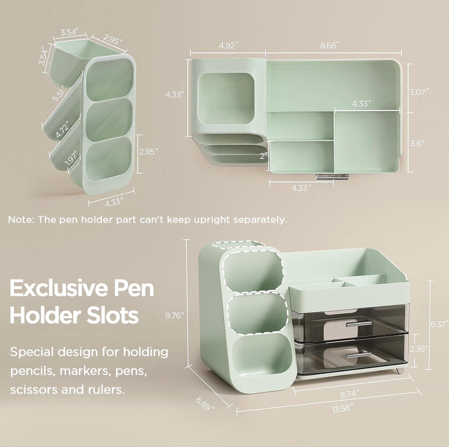 HBlife Desk Organizer with Pen Pencil Holder for Desk, Pen Organizer with 2 Drawers, Desk Organizers and Accessories with 4 Compartments, Desktop Storage for Office Home School Art Supplies, Beige