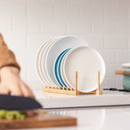 HBlife Acacia Wooden Dish Dying Rack Pot Lid Plate Organizer Holder for Cabinet, Cutting Board Stand Drainer Storage Plate Rack for Dish, Pot Lid, Bowl, Cup, Cutting Board and Books