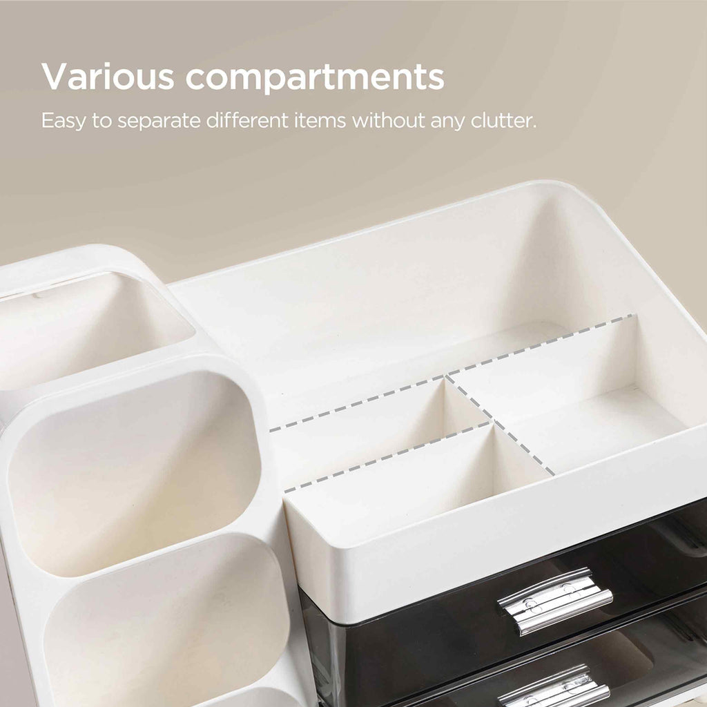 HBlife Desk Organizer with Pen Pencil Holder for Desk, Pen Organizer with 2 Drawers, Desk Organizers and Accessories with 4 Compartments, Desktop Storage for Office Home School Art Supplies, Beige