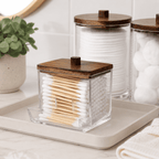 HBlife 4 Pack Qtips Holder Bathroom Container, 10/7 OZ Cotton Ball/Swabs Dispenser, Apothecary Jar Organizer for Storage Brown Wood Lids