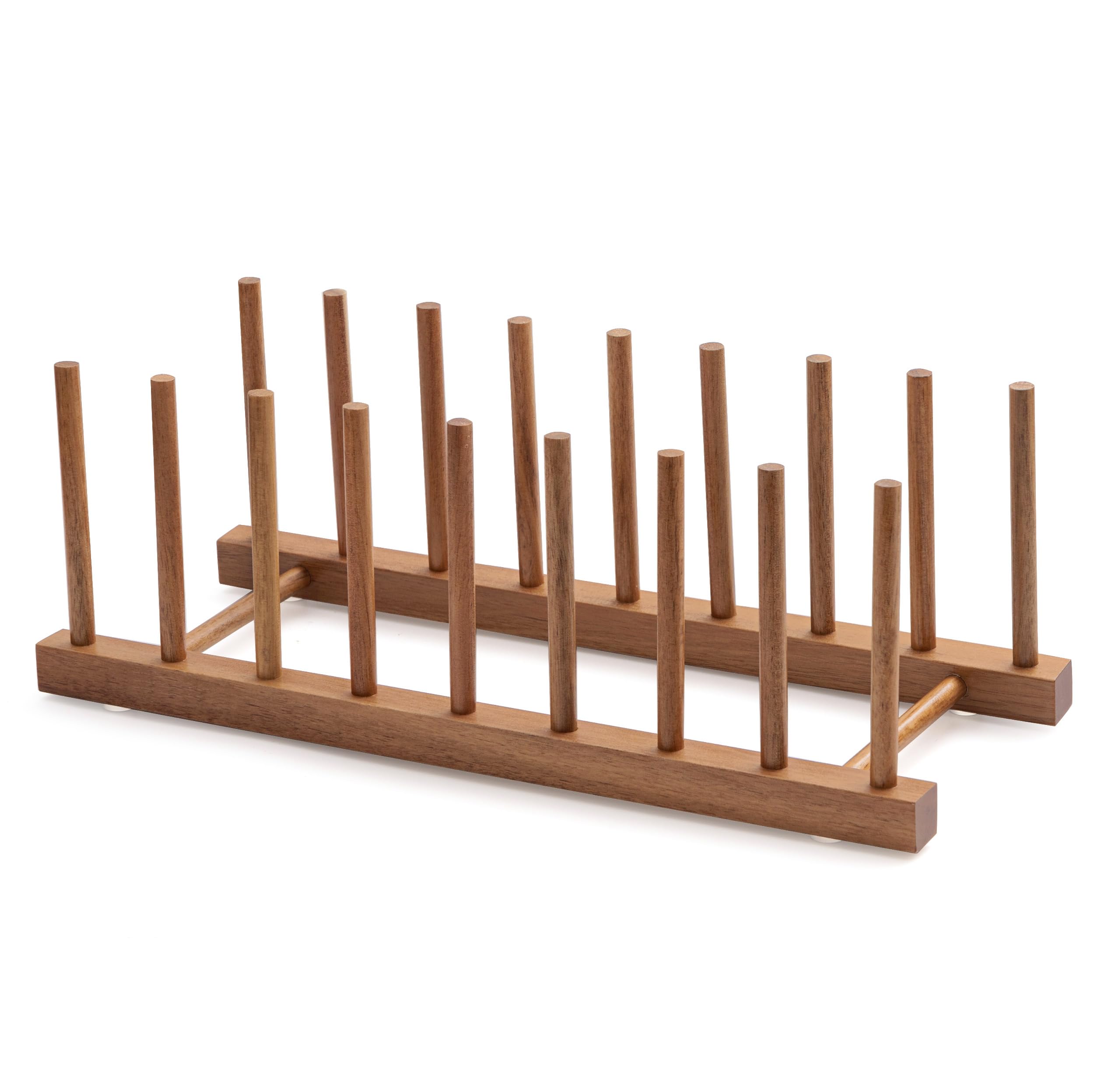 HBlife Acacia Wooden Dish Dying Rack Pot Lid Plate Organizer Holder for Cabinet, Cutting Board Stand Drainer Storage Plate Rack for Dish, Pot Lid, Bowl, Cup, Cutting Board and Books