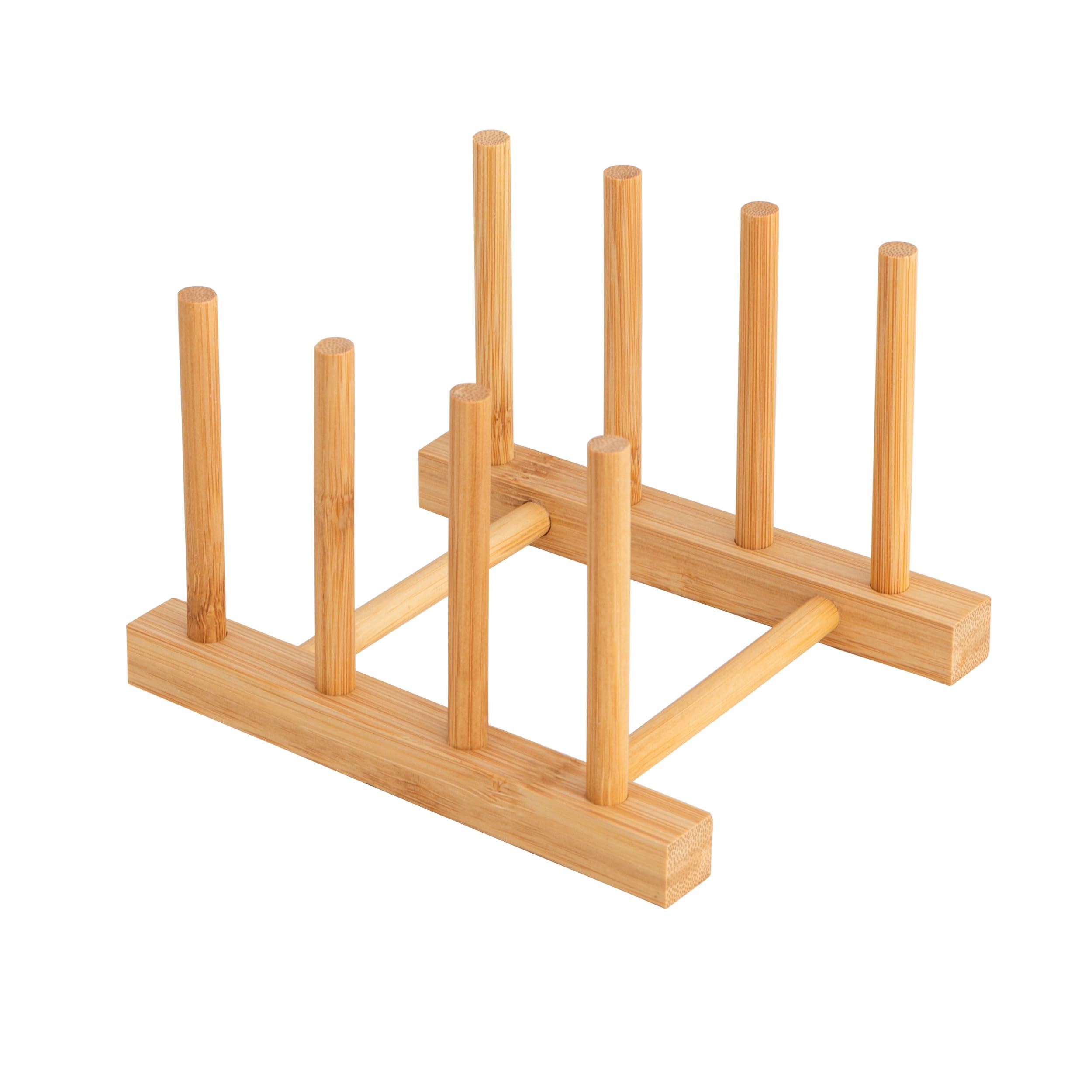 HBlife Acacia Wooden Dish Dying Rack Pot Lid Plate Organizer Holder for Cabinet, Cutting Board Stand Drainer Storage Plate Rack for Dish, Pot Lid, Bowl, Cup, Cutting Board and Books