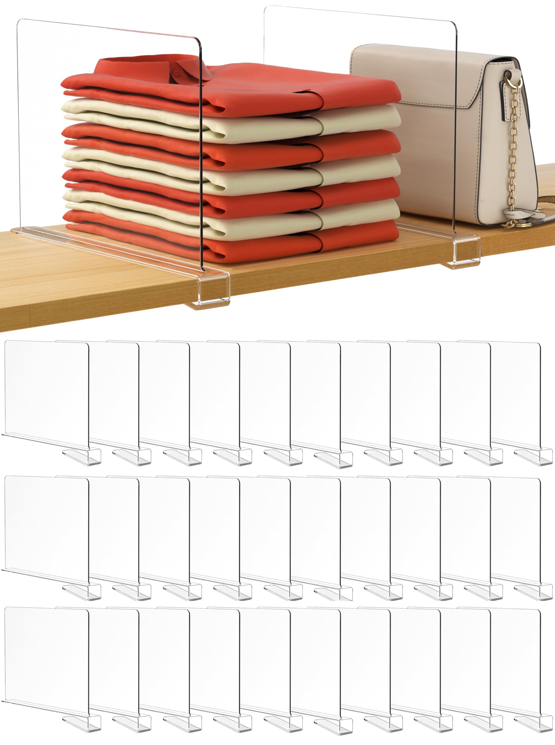 HBlife 6 Black Shelf Dividers, Vertical Purse Organizer for Closet Perfect for Sweater, Shirts, Handbags in Bedroom and Kitchen, Adjustable Acrylic Bookshelf for Organization