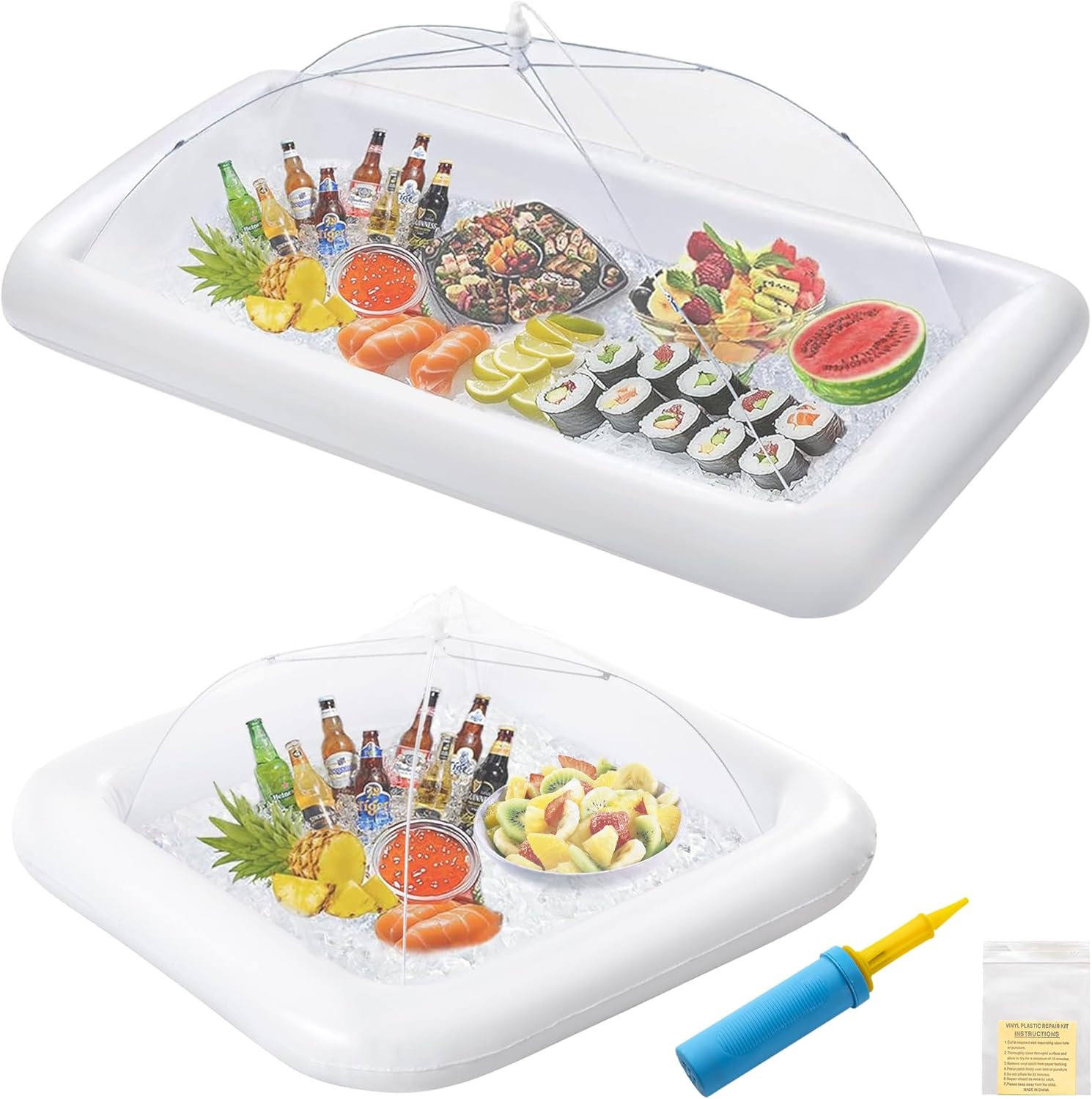HBlife Inflatable Serving Bar with Jumbo Mesh Food Cover, Party Supplies for Picnics BBQ Gathering, 1 Inflatable Cooler, 1 Large Food Tents Food Covers for Outside