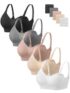 Angelhood Women Nursing Bras for Breastfeeding 5 Pack, Maternity Sleep Bra | Seamless Pregnancy Full Bust Bralettes with Extenders, Wireless V Neck Bralette, Ultra Comfort Postpartum Essentials Bra Pack
