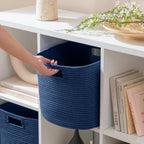 HBlife Set of 4 Storage Cubes-11 X 10.5 X 10.5 In, Cotton Rope Basket for Shelves, Toys, Book, Cube Storage Bin with Handles, Woven Storage Basket for Organizing, Beige