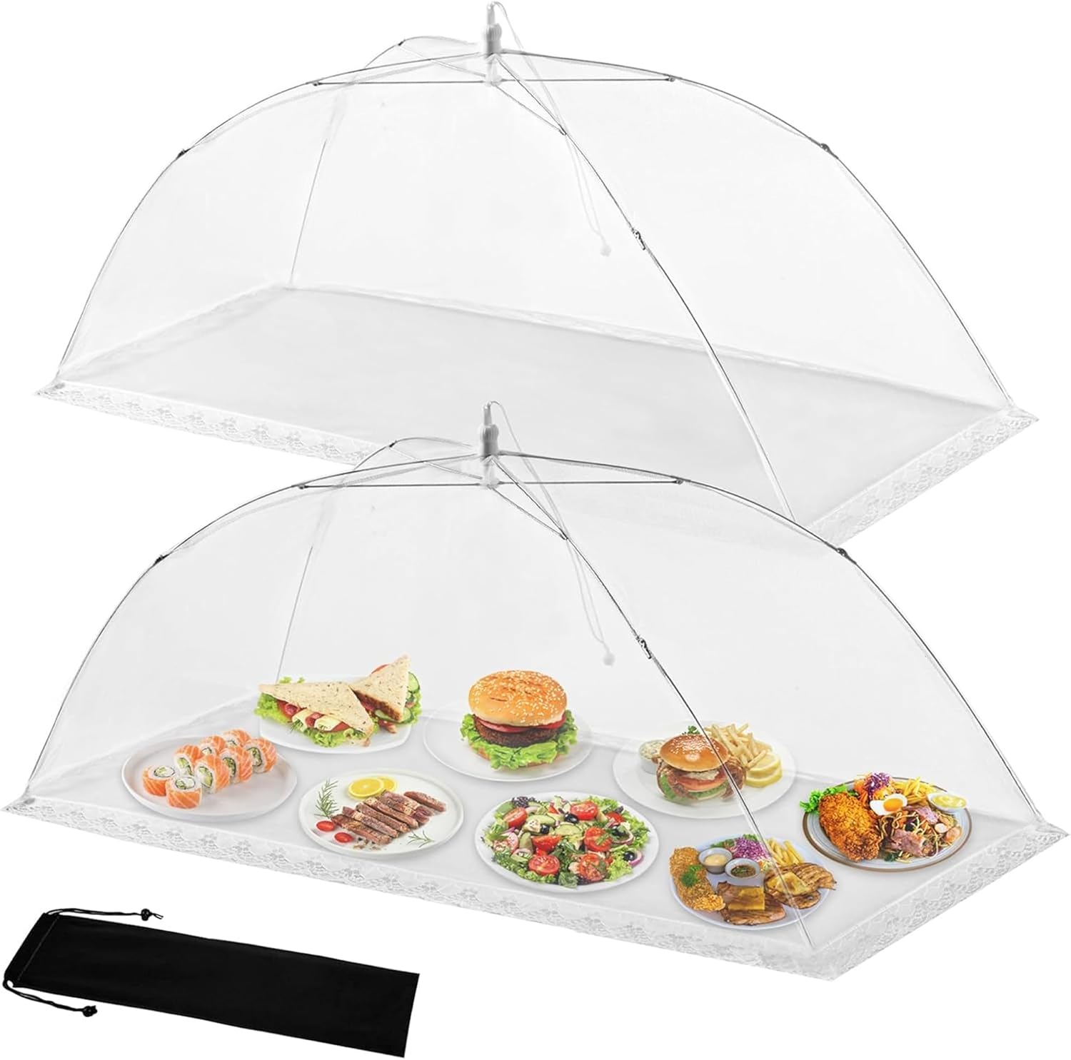 Mesh Food Covers for Outside - 1 Extra Large (40 x 24 in) & 6 Large (17 x 17 in) Food Tents, Collapsible and Reusable Food Covers for Outdoors Picnic, BBQ, Camping, Party Supplies