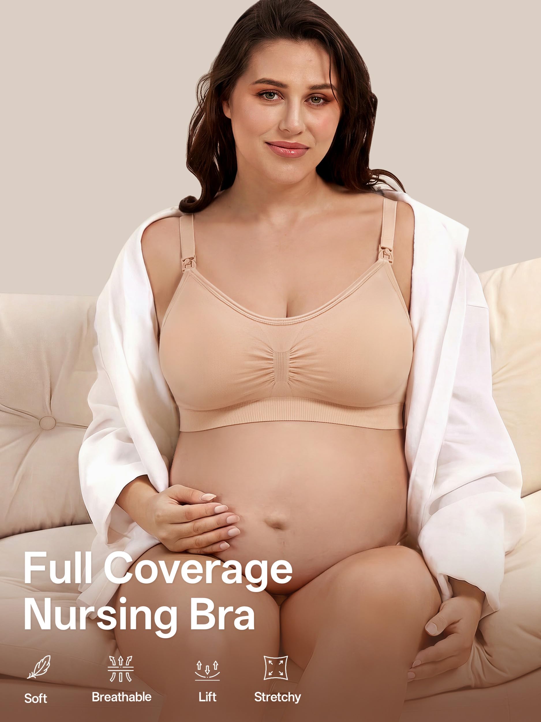 Angelhood Women Nursing Bras for Breastfeeding 5 Pack, Maternity Sleep Bra | Seamless Pregnancy Full Bust Bralettes with Extenders, Wireless V Neck Bralette, Ultra Comfort Postpartum Essentials Bra Pack