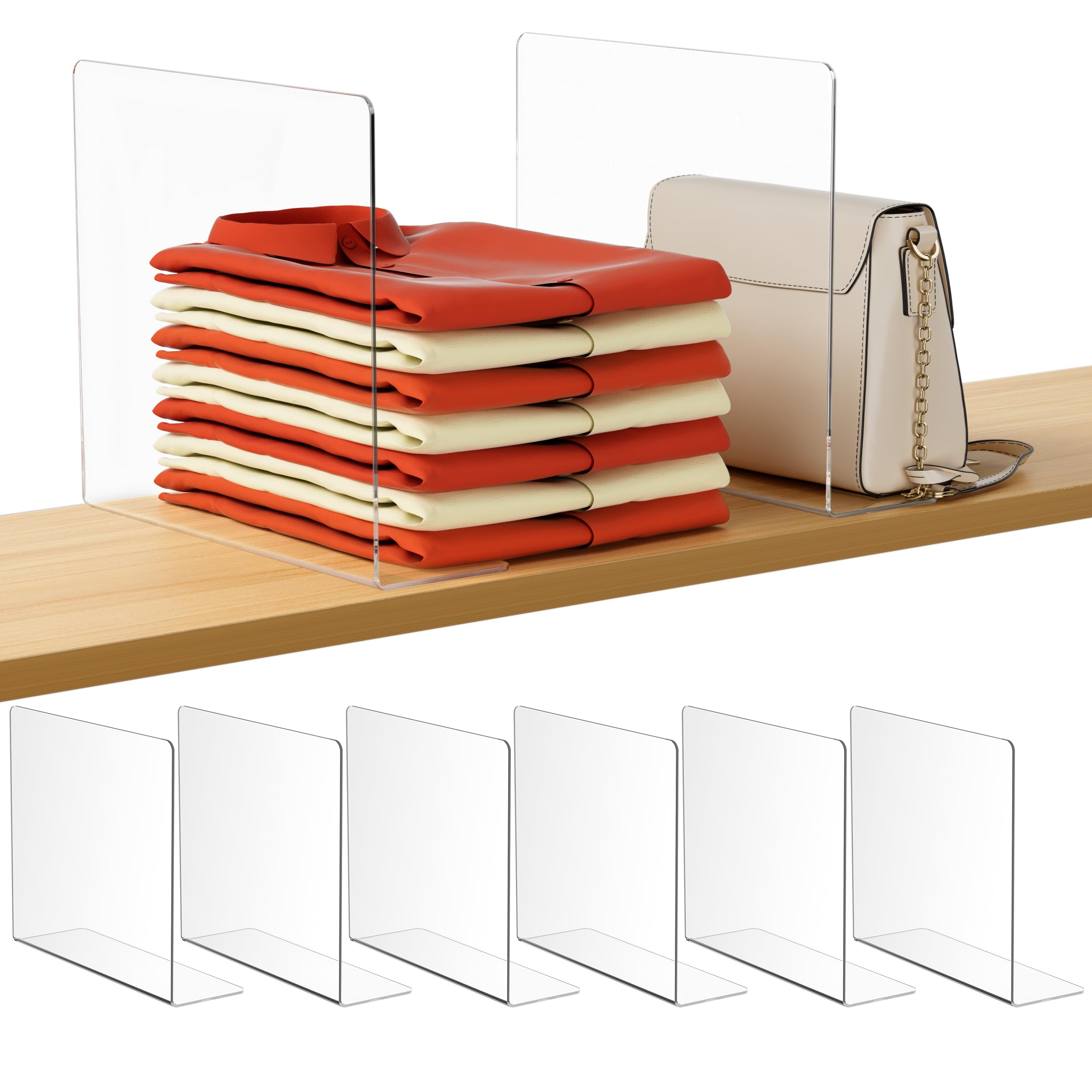 HBlife Acrylic Shelf Dividers for Closet Organization, 12 Pack Clear Sturdy Separate Closet Dividers for Shelves, Adjustable Purse Organizer for Sweater, Shirts, Handbags, Books in Bedroom and Kitchen