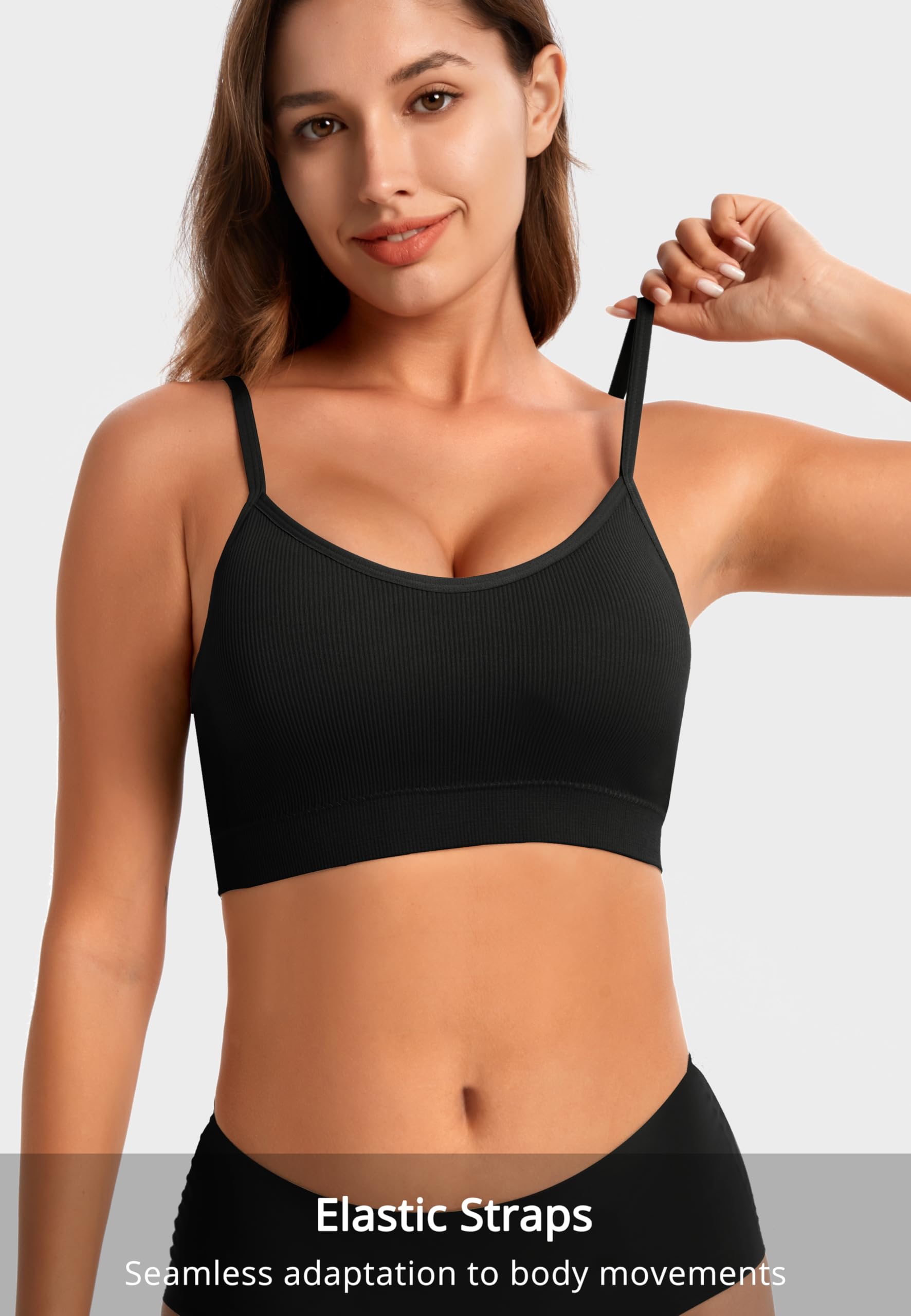 Angelhood Sports Cami Bras Pack for Women - Basic V-Neck Padded Seamless Bras with No Underwire