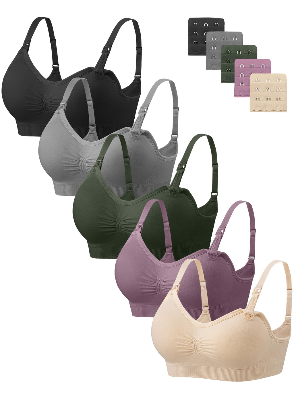 Angelhood Women Nursing Bras for Breastfeeding 5 Pack, Maternity Sleep Bra | Seamless Pregnancy Full Bust Bralettes with Extenders, Wireless V Neck Bralette, Ultra Comfort Postpartum Essentials Bra Pack