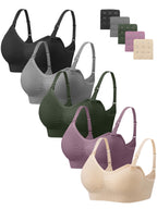 Angelhood Women Nursing Bras for Breastfeeding 5 Pack, Maternity Sleep Bra | Seamless Pregnancy Full Bust Bralettes with Extenders, Wireless V Neck Bralette, Ultra Comfort Postpartum Essentials Bra Pack