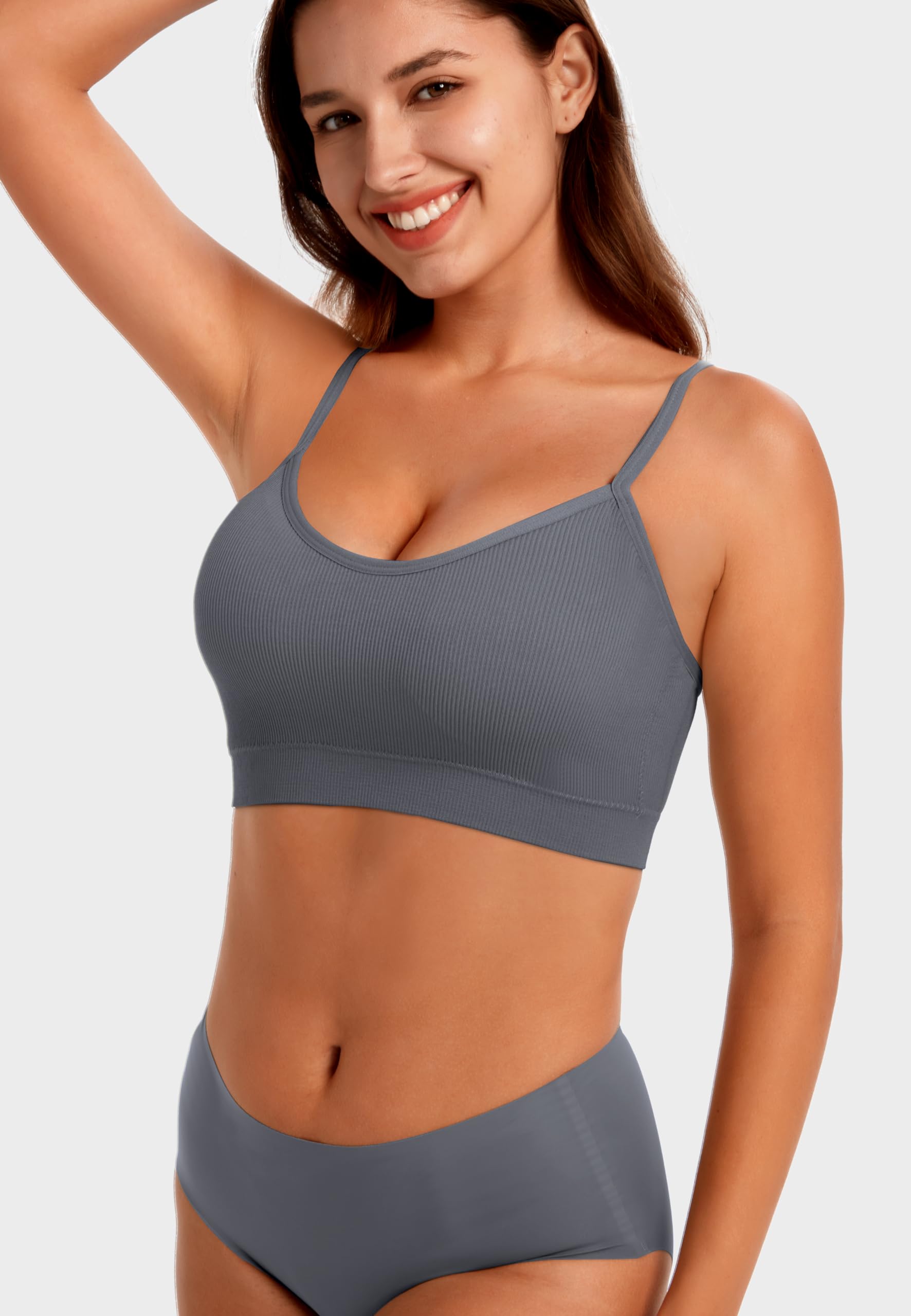 Angelhood Sports Cami Bras Pack for Women - Basic V-Neck Padded Seamless Bras with No Underwire