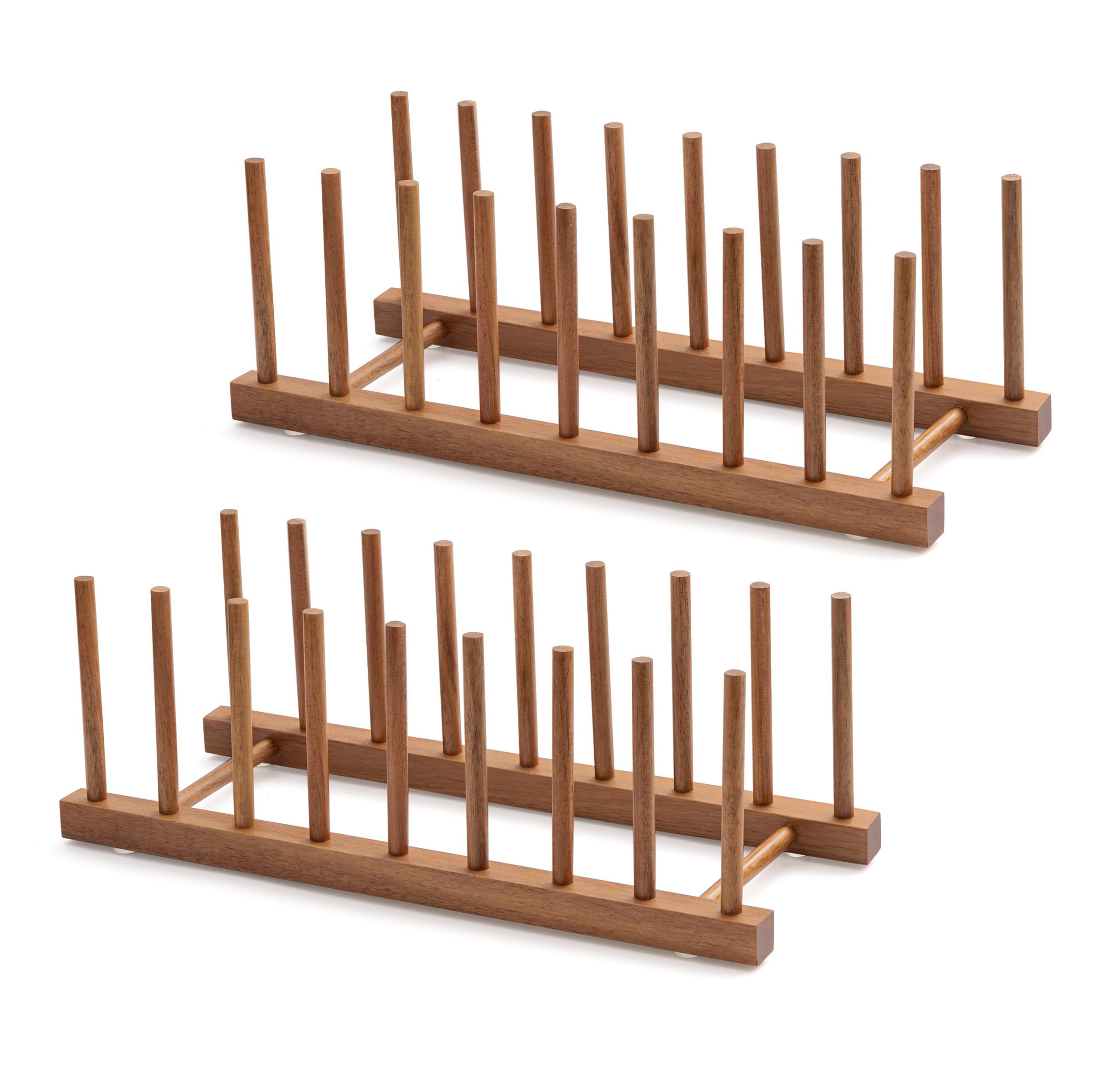 HBlife Acacia Wooden Dish Dying Rack Pot Lid Plate Organizer Holder for Cabinet, Cutting Board Stand Drainer Storage Plate Rack for Dish, Pot Lid, Bowl, Cup, Cutting Board and Books