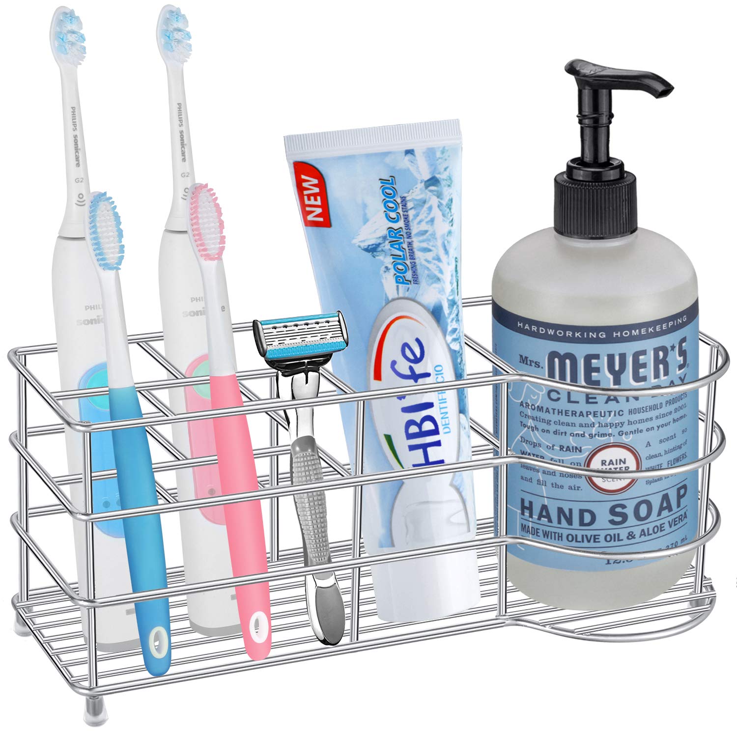 HBlife Toothbrush Holders for Bathroom, 5 Slots Black Stainless Steel Bathroom Accessories Organizer for Small Spaces