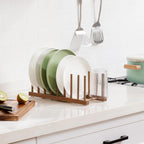 HBlife Acacia Wooden Dish Dying Rack Pot Lid Plate Organizer Holder for Cabinet, Cutting Board Stand Drainer Storage Plate Rack for Dish, Pot Lid, Bowl, Cup, Cutting Board and Books
