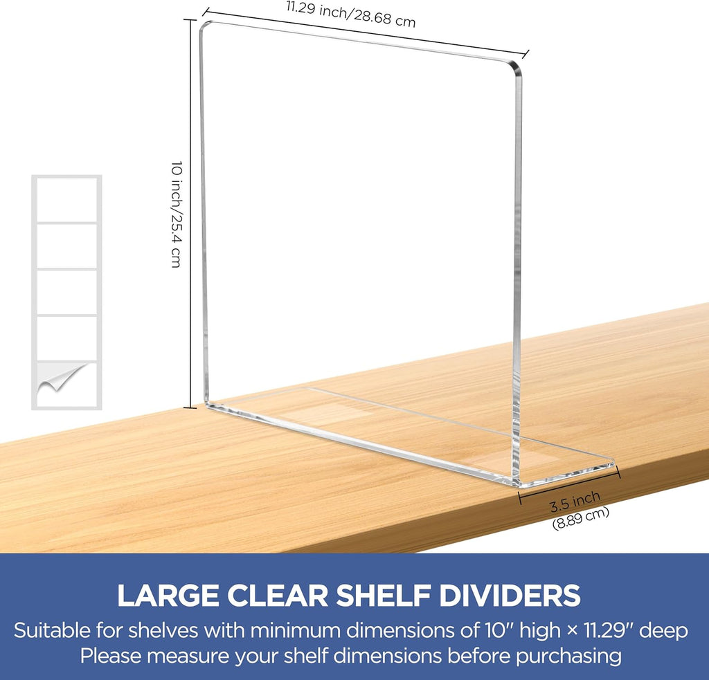 HBlife Acrylic Shelf Dividers for Closet Organization, 12 Pack Clear Sturdy Separate Closet Dividers for Shelves, Adjustable Purse Organizer for Sweater, Shirts, Handbags, Books in Bedroom and Kitchen