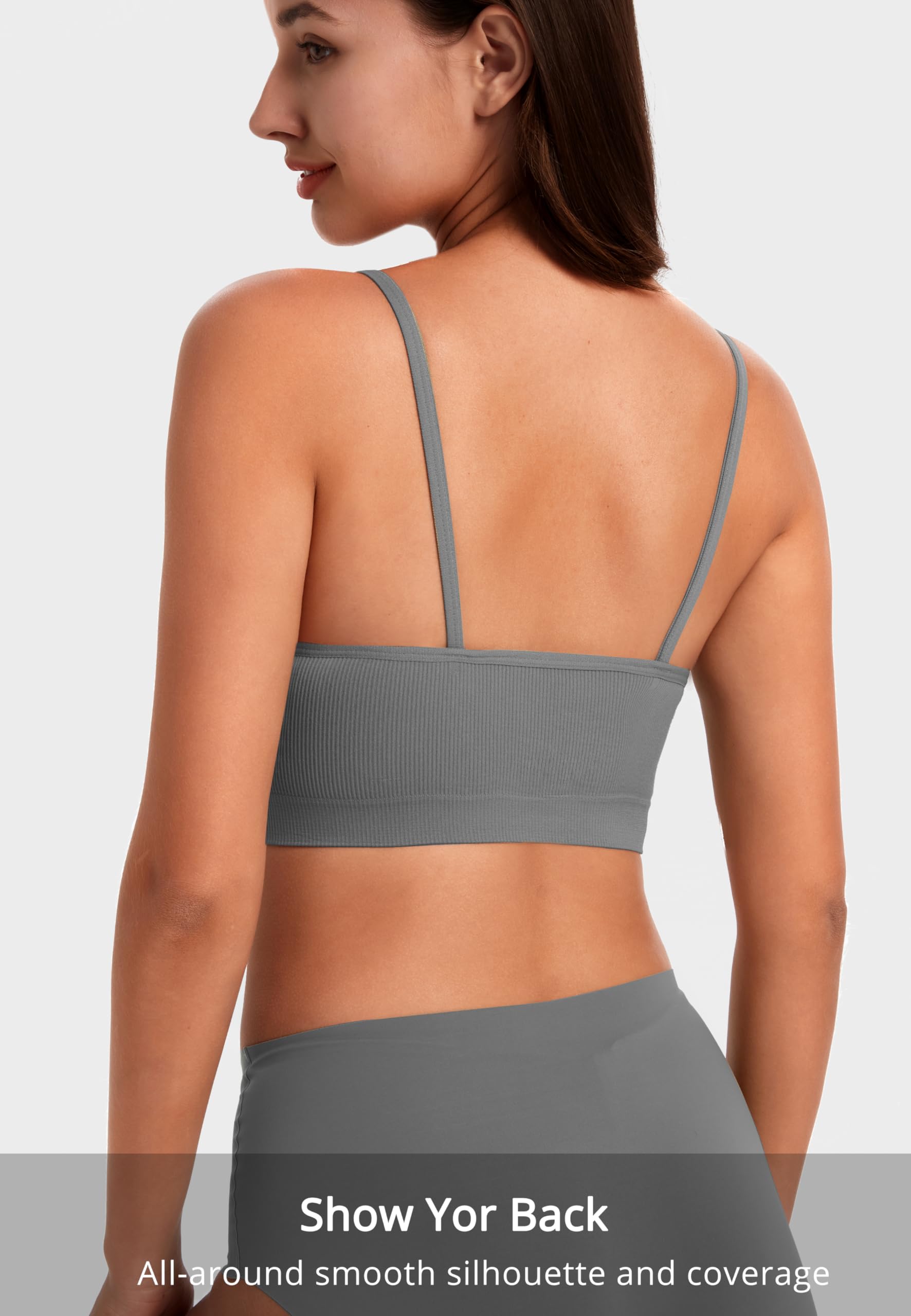 Angelhood Sports Cami Bras Pack for Women - Basic V-Neck Padded Seamless Bras with No Underwire