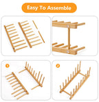 HBlife Heighten and Widen Bamboo Dish Drying Rack Plate Bowl Cup Book Pot Lid Cutting Board Stand Drainer Storage Holder Organizer for Kitchen Cabinet