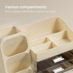 HBlife Makeup Organizer with Brush Holder for Vanity, Large Plastic Bathroom Countertop Organizer Skin Care Storage, Easy to Store Lipsticks, Nail Polishes, Perfumes, Eyeshadow Palettes, All Beige