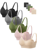 Angelhood Women Nursing Bras for Breastfeeding 5 Pack, Maternity Sleep Bra | Seamless Pregnancy Full Bust Bralettes with Extenders, Wireless V Neck Bralette, Ultra Comfort Postpartum Essentials Bra Pack