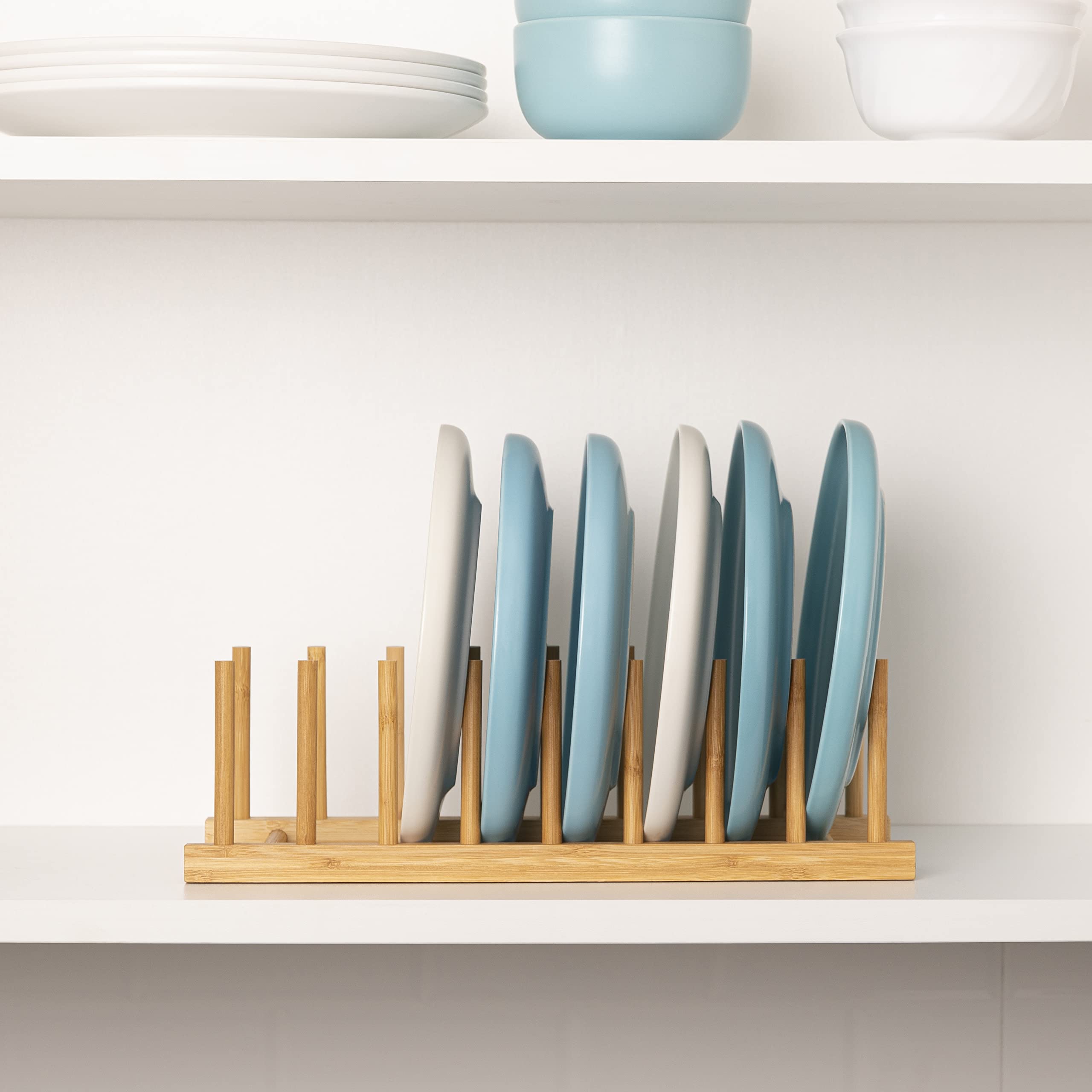 HBlife Acacia Wooden Dish Dying Rack Pot Lid Plate Organizer Holder for Cabinet, Cutting Board Stand Drainer Storage Plate Rack for Dish, Pot Lid, Bowl, Cup, Cutting Board and Books