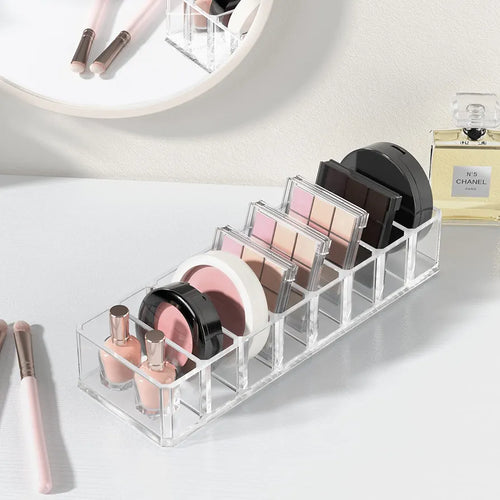 HBlife 2 Pack Clear Acrylic Makeup Compact Organizer, 8 Spaces Vanity Organizer Stand Eyeshadow Pallet Storage for Lipstick Bronzer Powder Highlighter, Skincare Cosmetic Display Cases for Bathroom