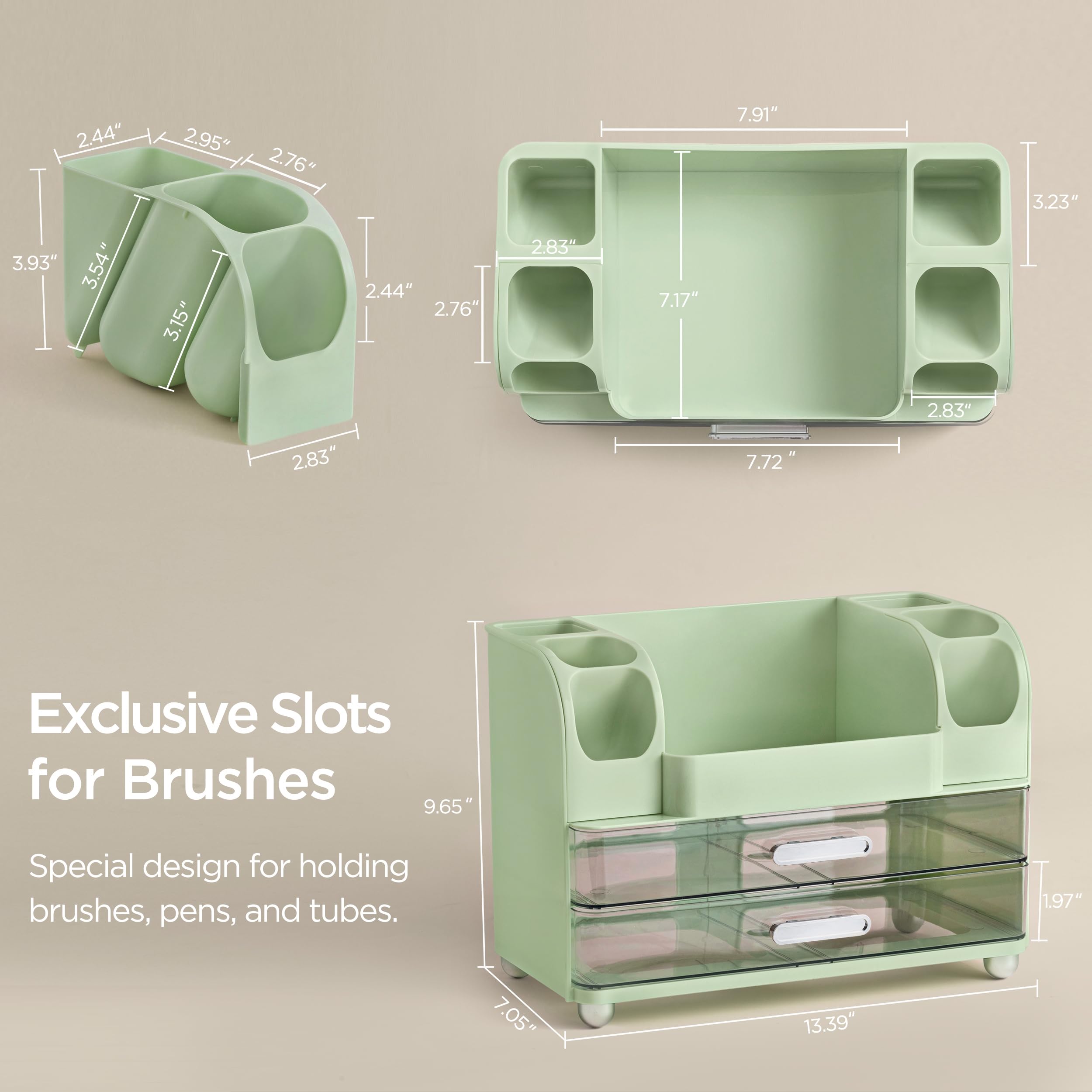 HBlife Makeup Organizer for Vanity with Brush Holder, Large Bathroom Countertop Cosmetic Organizer Skin Care Storage, Easy to Store Lipsticks, Nail Polishes, Perfumes, Eyeshadow Palettes, All White