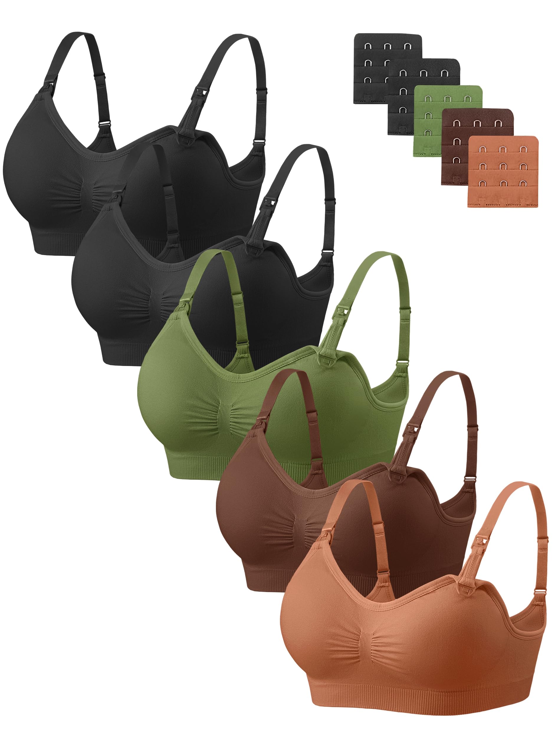 Angelhood Women Nursing Bras for Breastfeeding 5 Pack, Maternity Sleep Bra | Seamless Pregnancy Full Bust Bralettes with Extenders, Wireless V Neck Bralette, Ultra Comfort Postpartum Essentials Bra Pack